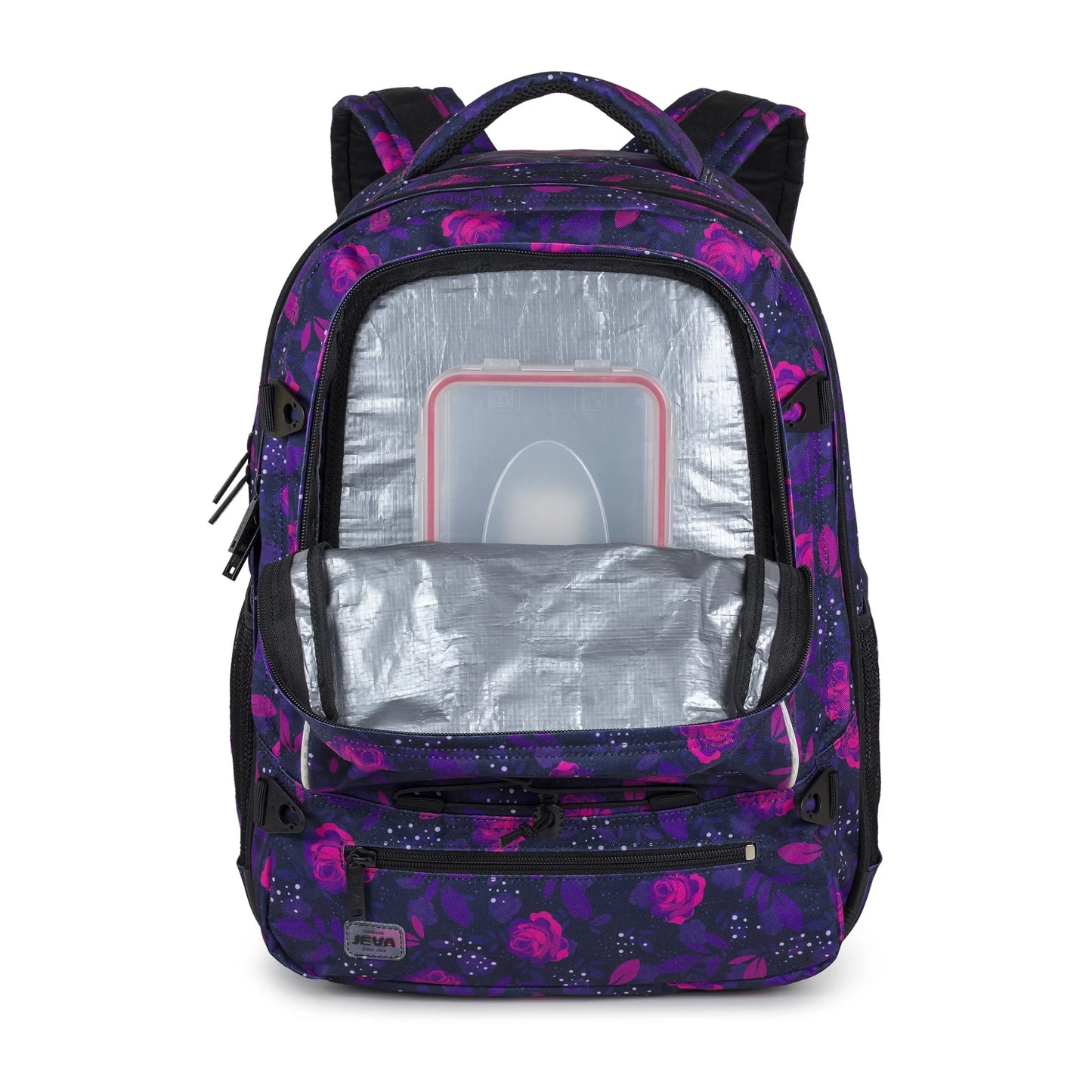 JEVA rugzak Supreme Dark Rose met allover roze rozenprint