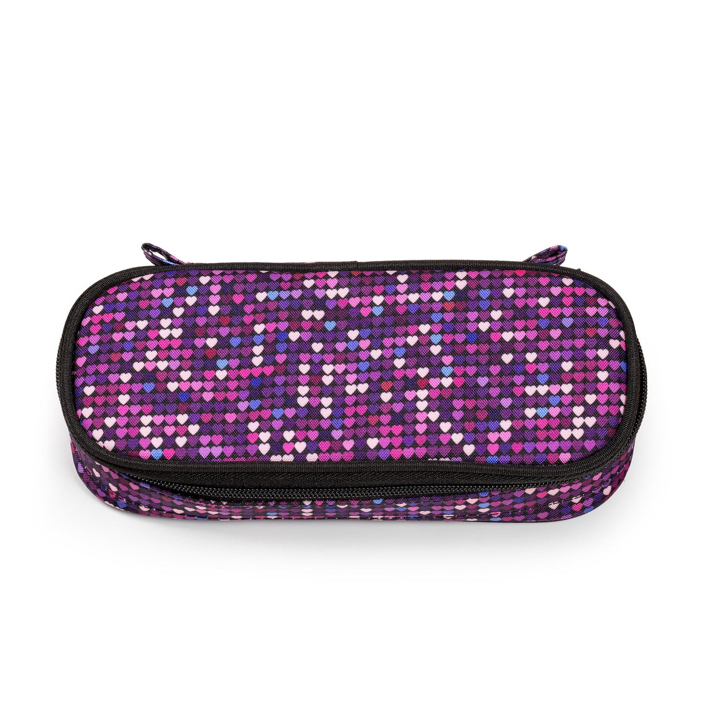 Leuke meiden etui met roze, witte, paarse en blauwe hartjes
