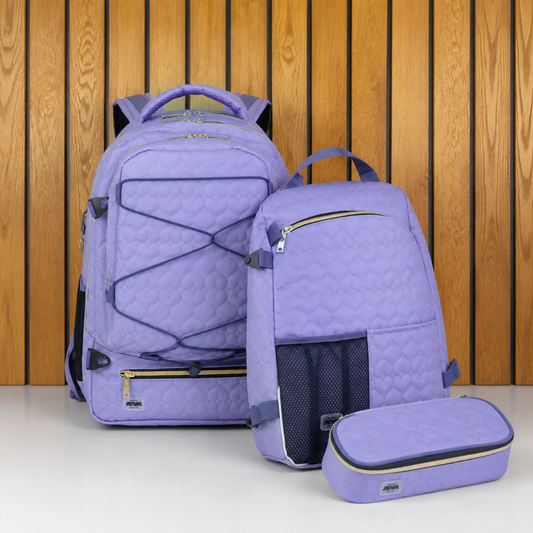JEVA Lavender Quilt Supreme Schoolset - Ergonomische rugzak met etui