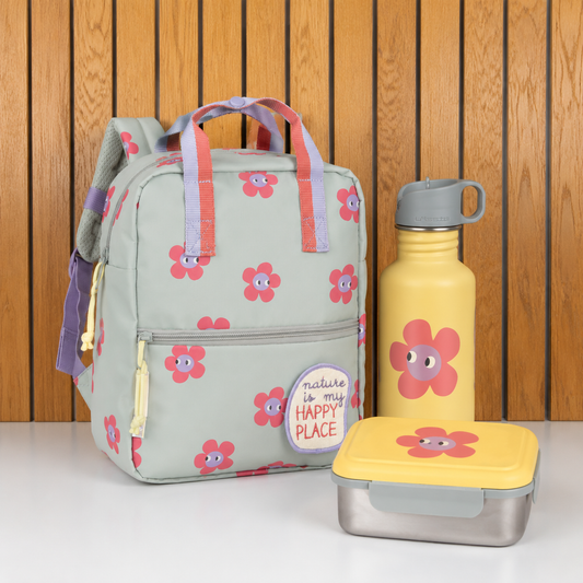 Lässig schoolset Happy Trails Flower rugzak - drinkbeker - lunchbox