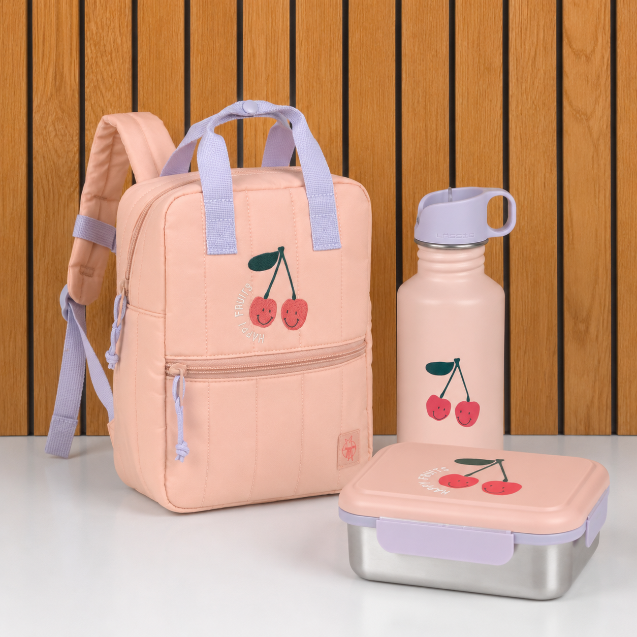 Lässig Schoolset Happy Fruits Cherry - Rugzak met lunchbox en drinkfles