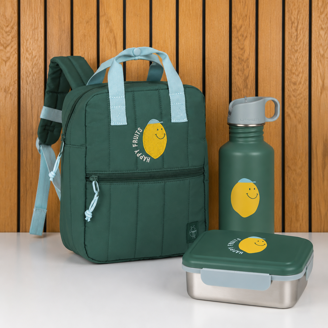 Lässig Schoolset Happy Fruits Lemon- Rugzak met lunchbox en drinkfles