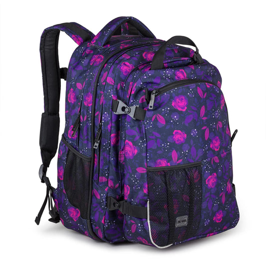 JEVA rugzak Supreme Dark Rose met roze en paarse rozen print