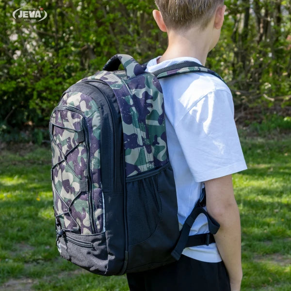 JEVA Green Camou Survivor Schoolset - Ergonomische rugzak met etui