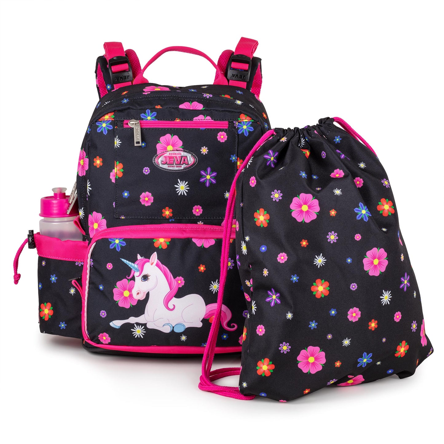 Meisjes rugzak met fles en gymtas