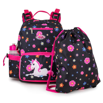 Meisjes rugzak met fles en gymtas